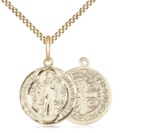 14kt Gold Filled Saint Benedict Pendant on a 18 inch Gold Plate Light Curb chain