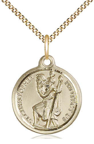 14kt Gold Filled Saint Christopher Pendant on a 18 inch Gold Plate Light Curb chain