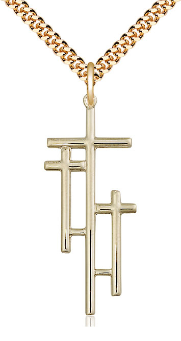 14kt Gold Filled Cross Pendant on a 24 inch Gold Plate Heavy Curb chain