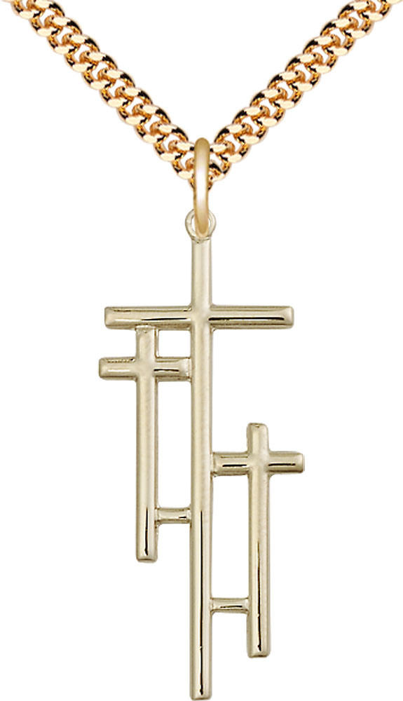 14kt Gold Filled Cross Pendant on a 24 inch Gold Plate Heavy Curb chain