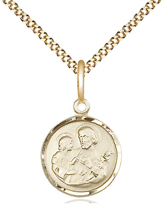 14kt Gold Filled Saint Joseph Pendant on a 18 inch Gold Plate Light Curb chain