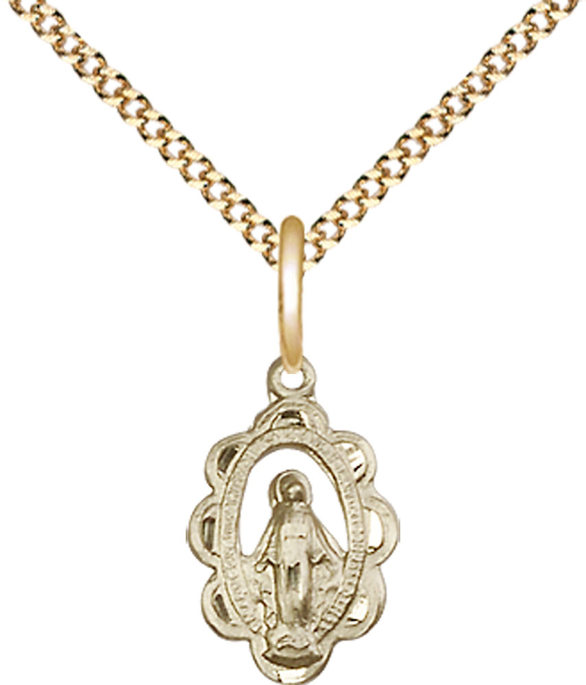 14kt Gold Filled Miraculous Pendant on a 18 inch Gold Plate Light Curb chain