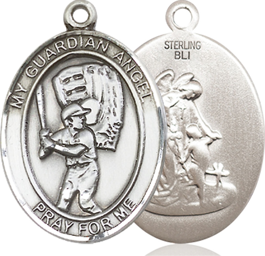 Sterling Silver Guardian Angel Baseball Medal