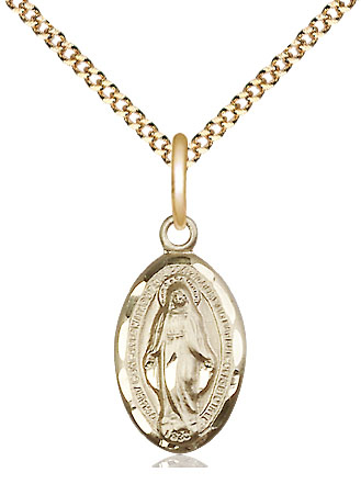 14kt Gold Filled Miraculous Pendant on a 18 inch Gold Plate Light Curb chain