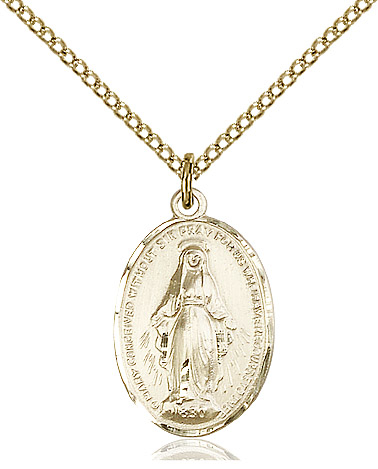 14kt Gold Filled Miraculous Pendant on a 18 inch Gold Plate Light Curb chain