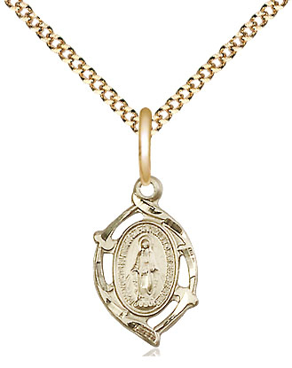 14kt Gold Filled Miraculous Pendant on a 18 inch Gold Plate Light Curb chain