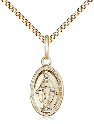 14kt Gold Filled Miraculous Pendant on a 18 inch Gold Plate Light Curb chain