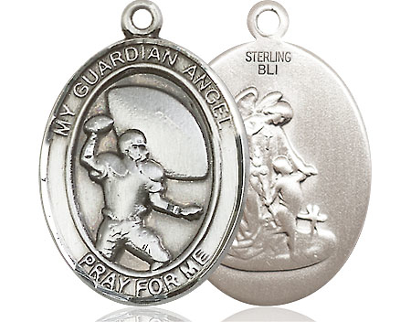 Sterling Silver Guardian Angel Football Medal