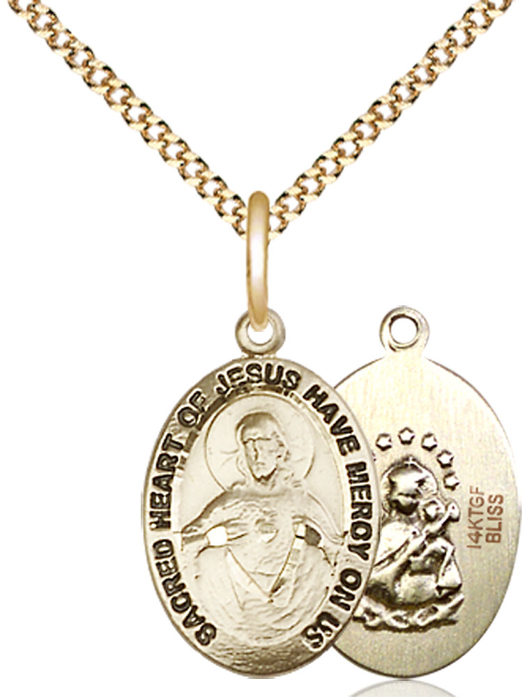 14kt Gold Filled Scapular Pendant on a 18 inch Gold Plate Light Curb chain