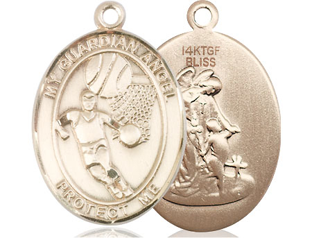 14kt Gold Filled Guardian Angel Basketball Medal