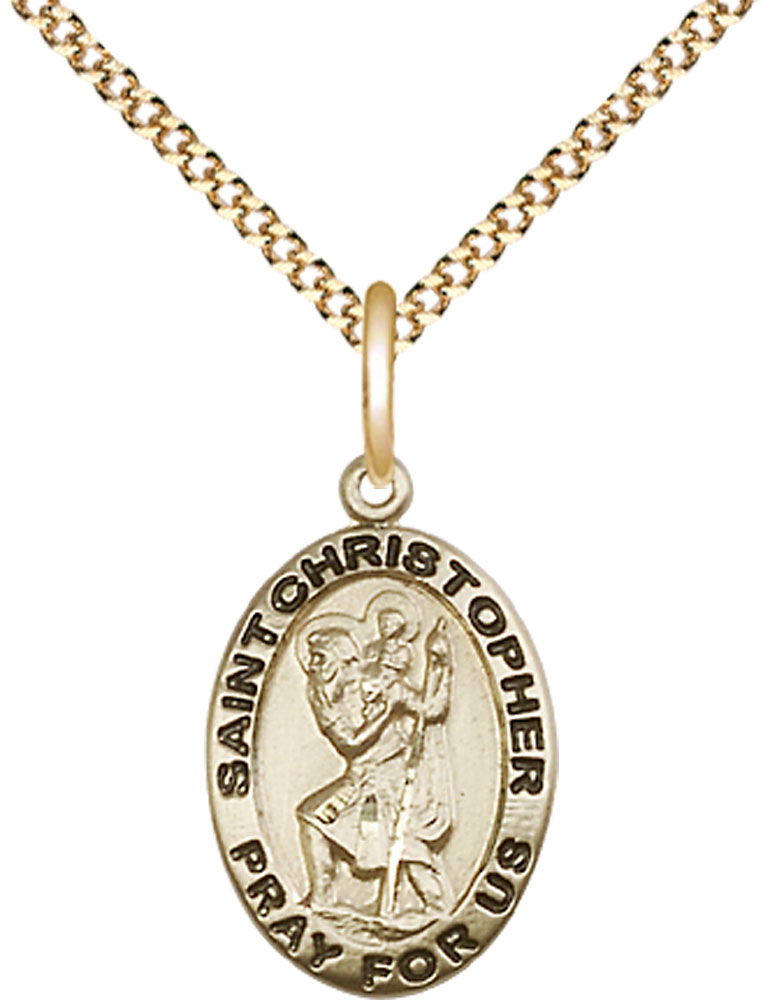 14kt Gold Filled Saint Christopher Pendant on a 18 inch Gold Plate Light Curb chain