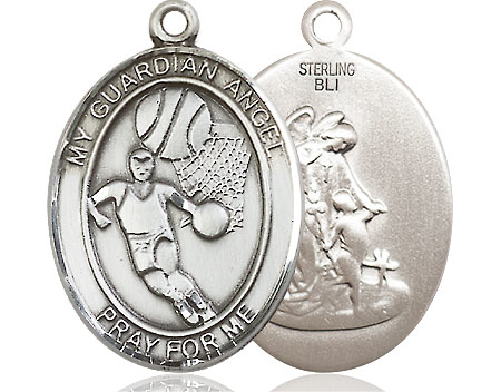 Sterling Silver Guardian Angel Basketball Medal
