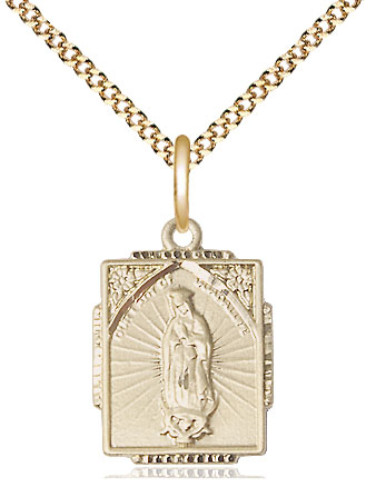 14kt Gold Filled Our Lady of Guadalupe Pendant on a 18 inch Gold Plate Light Curb chain