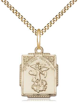 14kt Gold Filled Saint Michael the Archangel Pendant on a 18 inch Gold Plate Light Curb chain