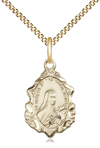 14kt Gold Filled Saint Theresa Pendant on a 18 inch Gold Plate Light Curb chain