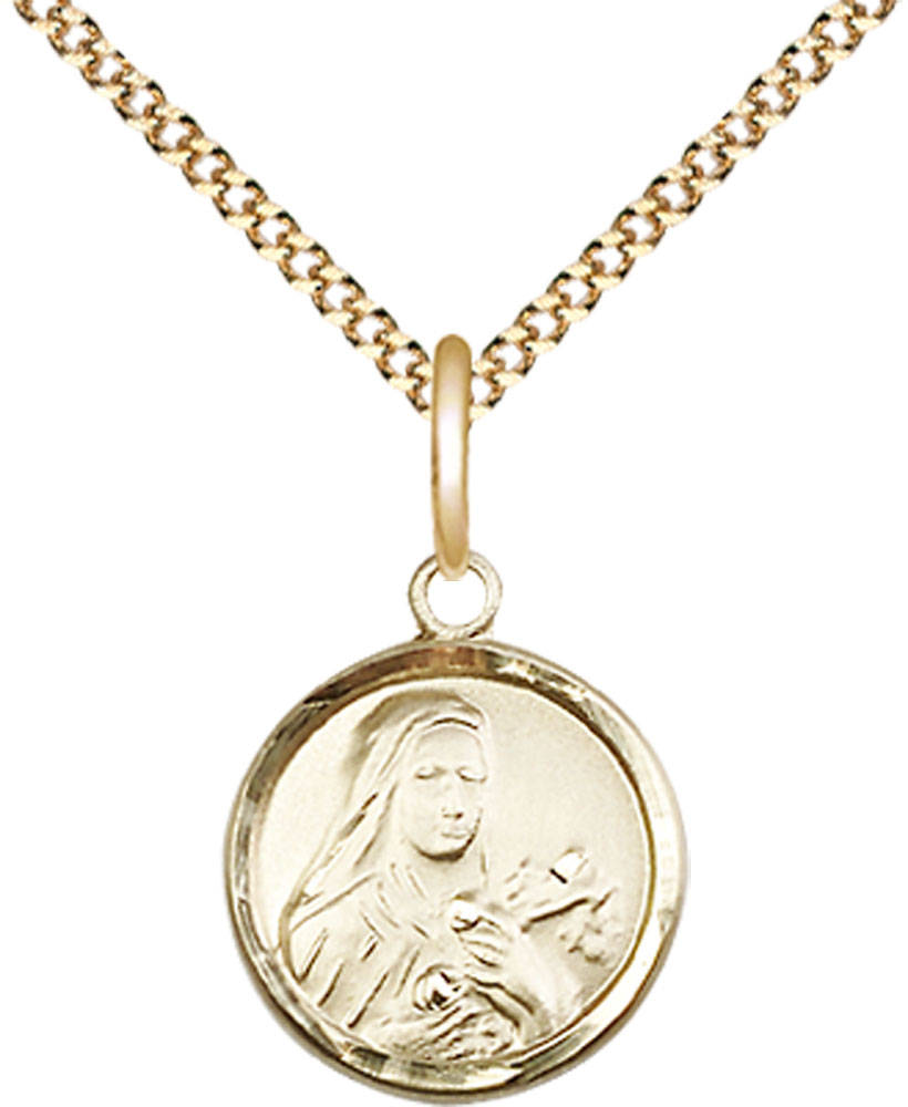 14kt Gold Filled Saint Theresa Pendant on a 18 inch Gold Plate Light Curb chain