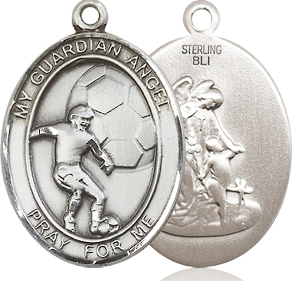 Sterling Silver Guardian Angel Soccer Medal