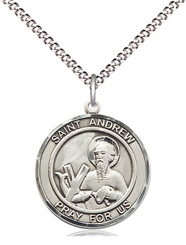 Sterling Silver Saint Andrew the Apostle Pendant on a 18 inch Light Rhodium Light Curb chain