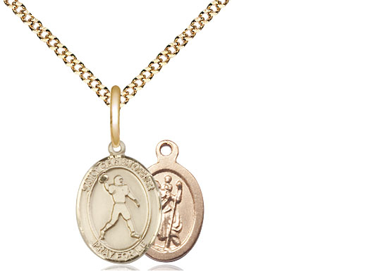 14kt Gold Filled Saint Christopher Football Pendant on a 18 inch Gold Plate Light Curb chain