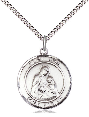 Sterling Silver Saint Ann Pendant on a 18 inch Light Rhodium Light Curb chain