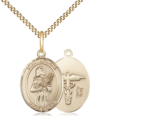 14kt Gold Filled Saint Agatha Nurse Pendant on a 18 inch Gold Plate Light Curb chain