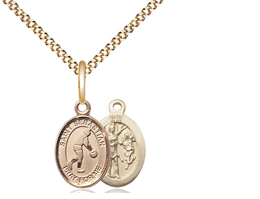 14kt Gold Filled Saint Sebastian Basketball Pendant on a 18 inch Gold Plate Light Curb chain