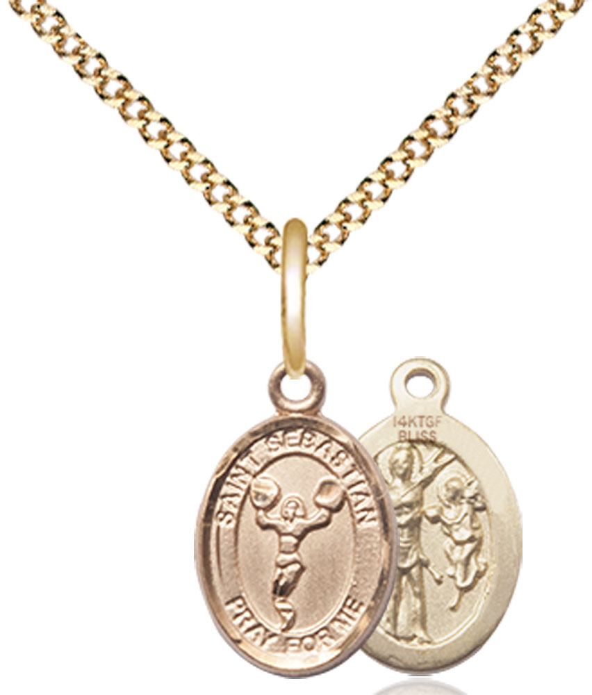 14kt Gold Filled Saint Sebastian Cheerleading Pendant on a 18 inch Gold Plate Light Curb chain
