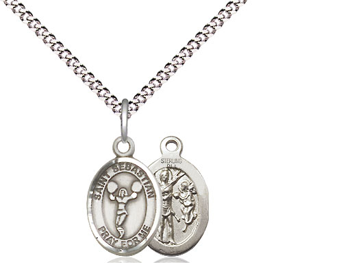 Sterling Silver Saint Sebastian Cheerleading Pendant on a 18 inch Light Rhodium Light Curb chain