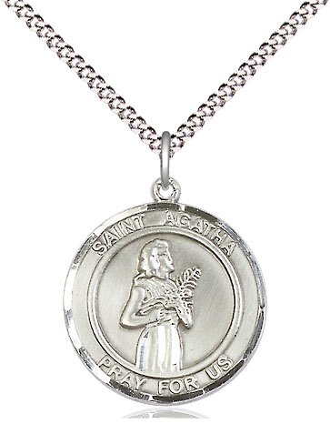 Sterling Silver Saint Agatha Pendant on a 18 inch Light Rhodium Light Curb chain