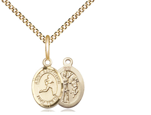 14kt Gold Filled Saint Sebastian Track and Field Pendant on a 18 inch Gold Plate Light Curb chain