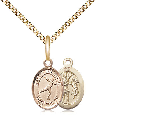 14kt Gold Filled Saint Sebastian Figure Skating Pendant on a 18 inch Gold Plate Light Curb chain