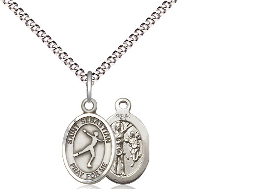 Sterling Silver Saint Sebastian Figure Skating Pendant on a 18 inch Light Rhodium Light Curb chain