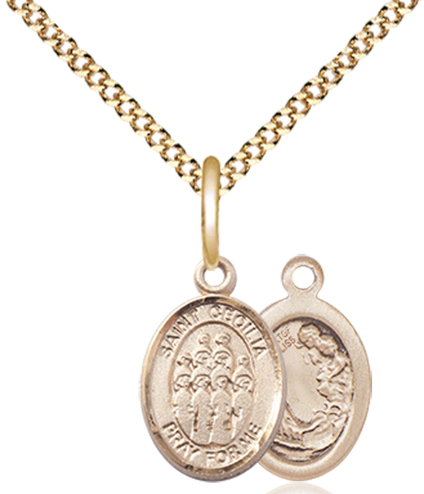 14kt Gold Filled Saint Cecilia Choir Pendant on a 18 inch Gold Plate Light Curb chain