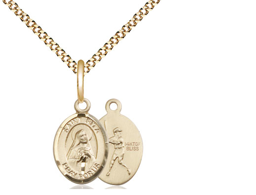 14kt Gold Filled Saint Rita Baseball Pendant on a 18 inch Gold Plate Light Curb chain