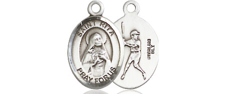 Sterling Silver Saint Rita Baseball Medal