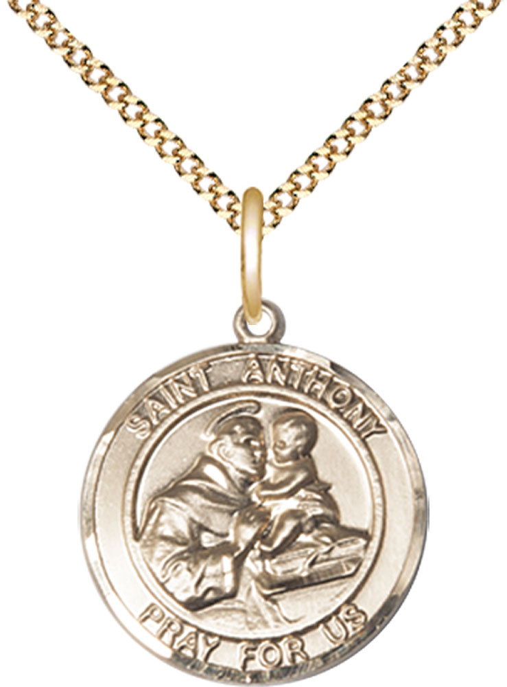 14kt Gold Filled Saint Anthony Pendant on a 18 inch Gold Plate Light Curb chain