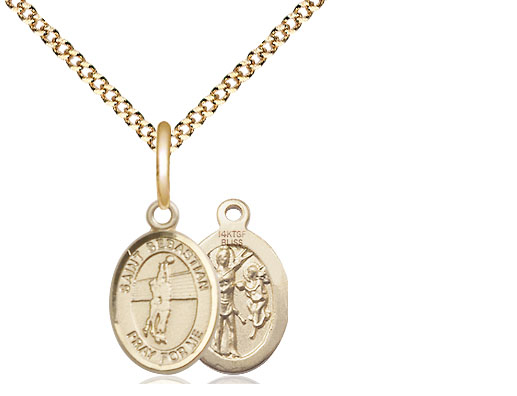 14kt Gold Filled Saint Sebastian Volleyball Pendant on a 18 inch Gold Plate Light Curb chain