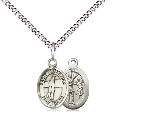 Sterling Silver Saint Sebastian Volleyball Pendant on a 18 inch Light Rhodium Light Curb chain