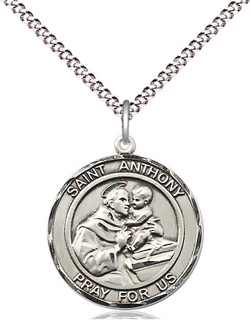 Sterling Silver Saint Anthony Pendant on a 18 inch Light Rhodium Light Curb chain