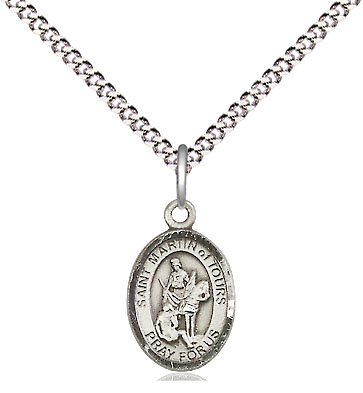 Sterling Silver Saint Martin of Tours Pendant on a 18 inch Light Rhodium Light Curb chain