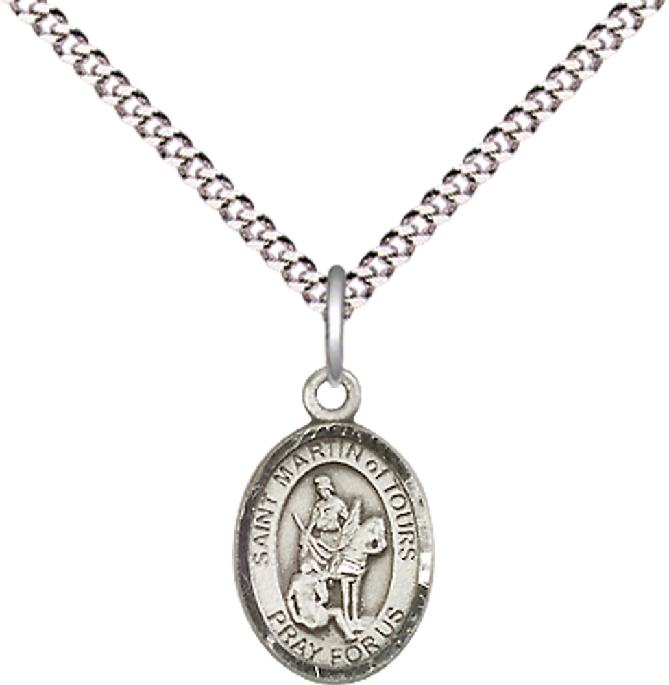 Sterling Silver Saint Martin of Tours Pendant on a 18 inch Light Rhodium Light Curb chain