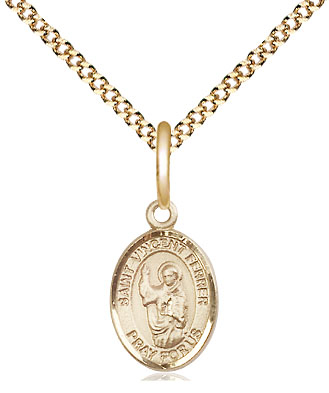 14kt Gold Filled Saint Vincent Ferrer Pendant on a 18 inch Gold Plate Light Curb chain