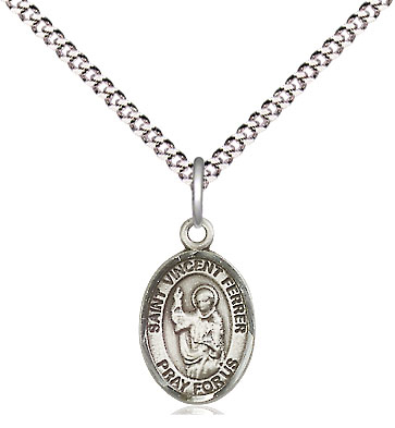 Sterling Silver Saint Vincent Ferrer Pendant on a 18 inch Light Rhodium Light Curb chain