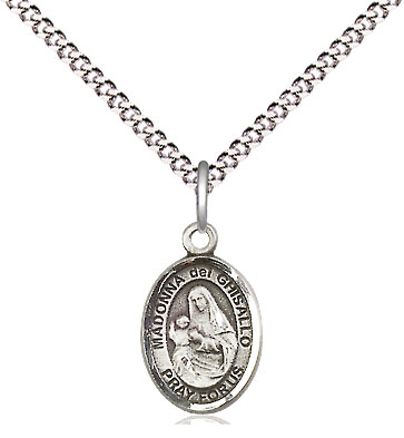 Sterling Silver Saint Madonna Del Ghisallo Pendant on a 18 inch Light Rhodium Light Curb chain