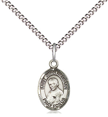 Sterling Silver Saint John Neumann Pendant on a 18 inch Light Rhodium Light Curb chain