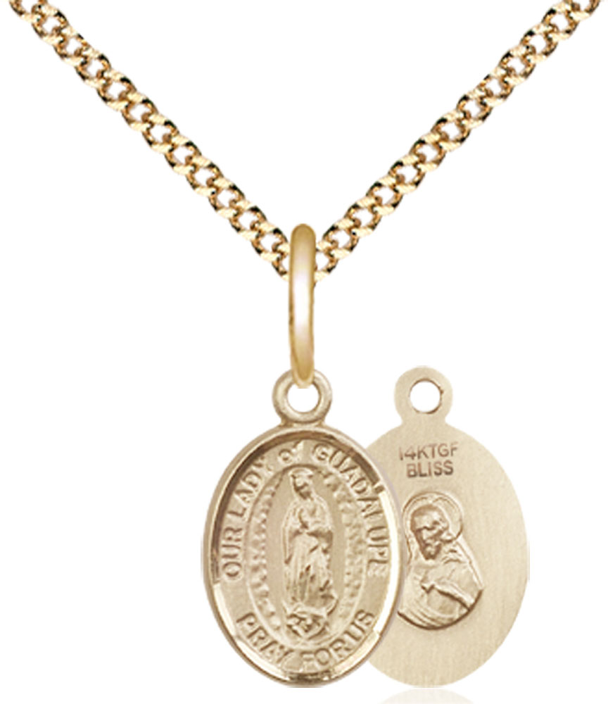 14kt Gold Filled Our Lady of Guadalupe Pendant on a 18 inch Gold Plate Light Curb chain