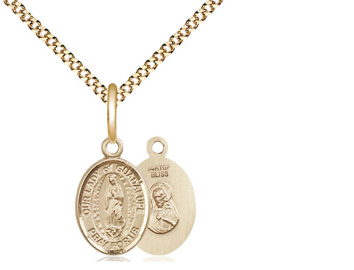 14kt Gold Filled Our Lady of Guadalupe Pendant on a 18 inch Gold Plate Light Curb chain