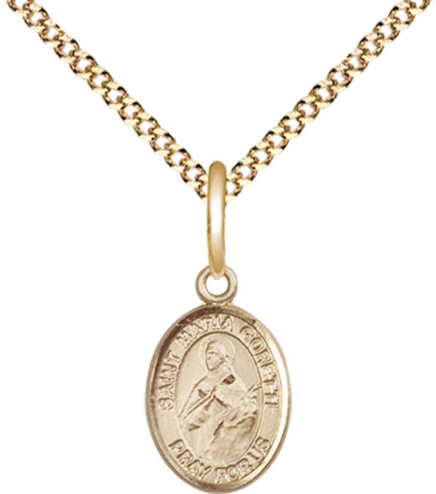 14kt Gold Filled Saint Maria Goretti Pendant on a 18 inch Gold Plate Light Curb chain