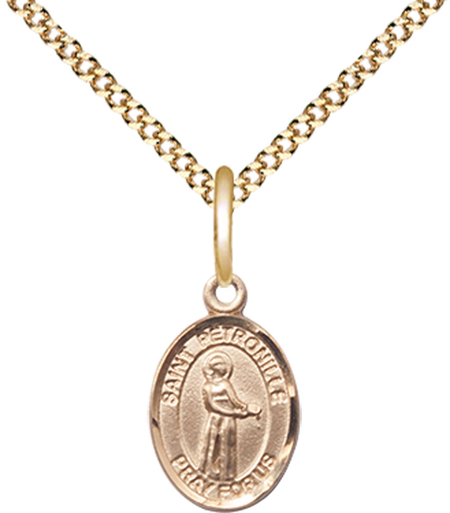14kt Gold Filled Saint Petronilla Pendant on a 18 inch Gold Plate Light Curb chain