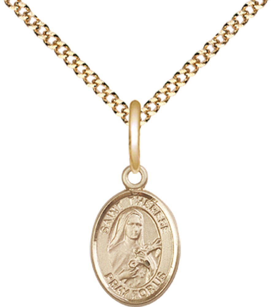 14kt Gold Filled Saint Therese of Lisieux Pendant on a 18 inch Gold Plate Light Curb chain
